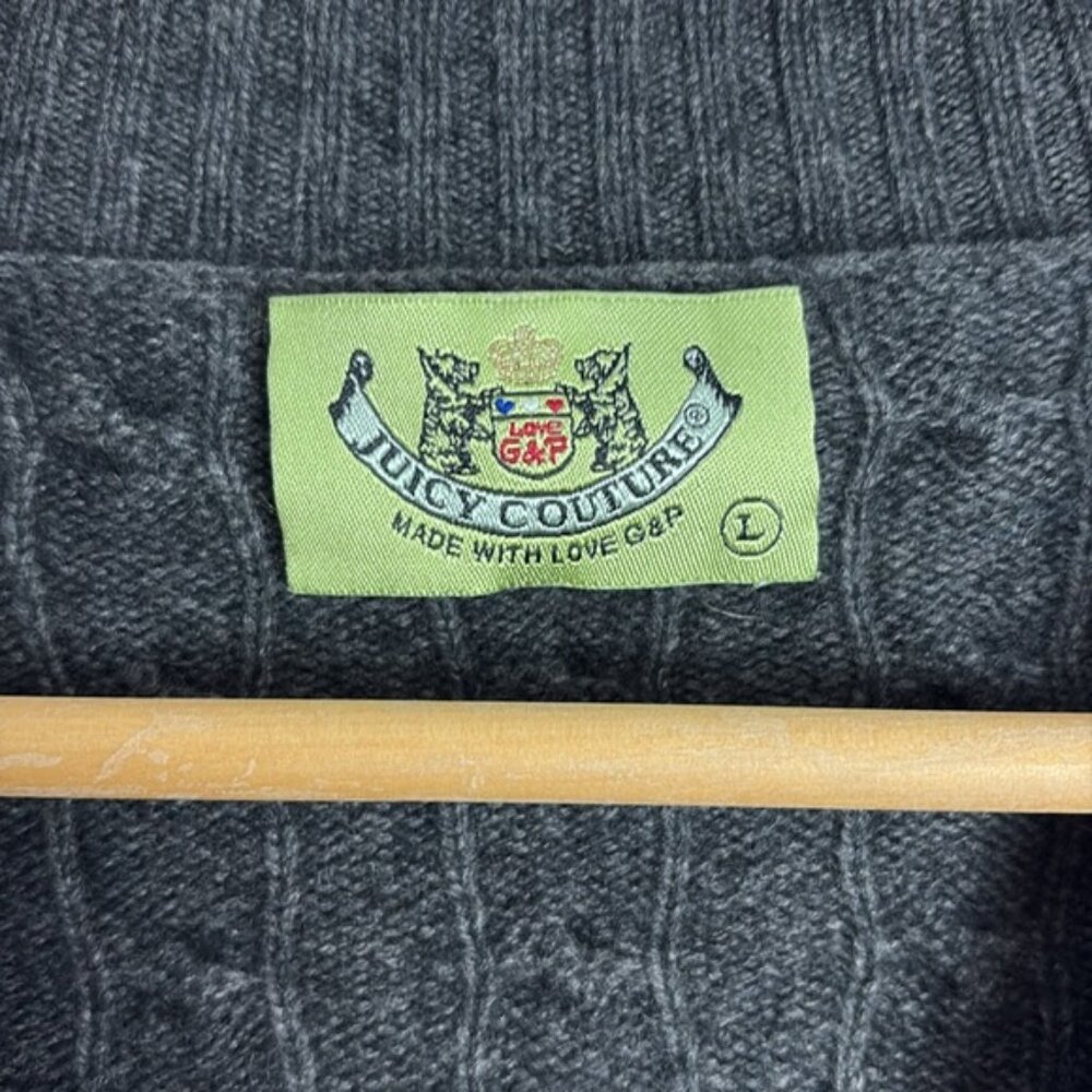 Juicy Couture Cashmere Grey Monogram Cardigan 3/4 Sleeve Size Large - Picture 2 of 10